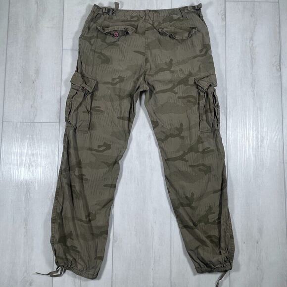 Stussy Men's 34x31 Camo Cargo Pants Beige Green 6 Pocket Drawstring - Picture 4 of 16
